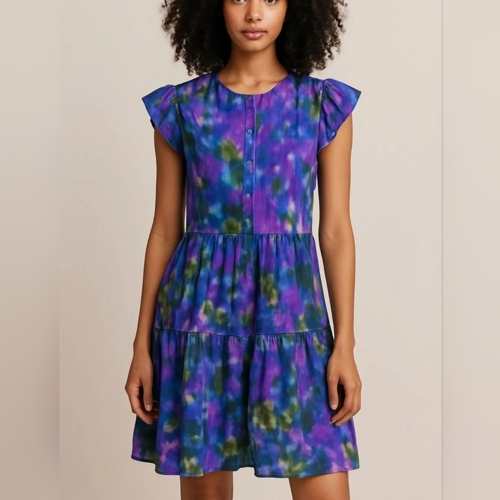 Marie Oliver Purple & Blue Watercolor Mini Dress